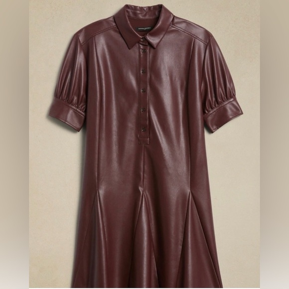 BANANA REPUBLIC GODET VEGAN LEATHER MINI DRESS - Picture 2 of 8